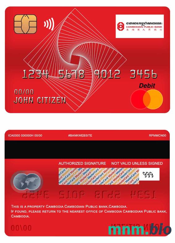 Cambodia Cambodian Public bank master debet karta przykład w formacie PSD